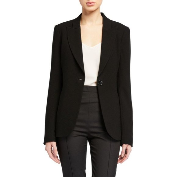 ELIE TAHARI Alice Ruched Back Crepe Jacket in Black - Size 8 - Picture 2 of 5